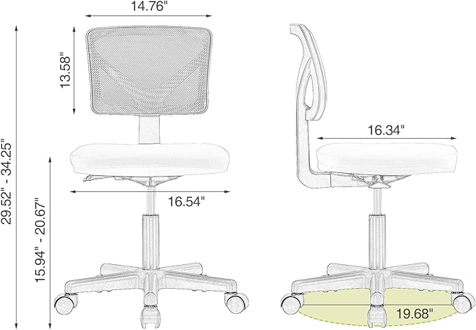 Sweetcrispy Small Office Chair, Ergonomic Low-Back Mesh Rolling Work Swivel Desk Chairs with Wheels, Armless Comfortable Seat Lumbar Support for Home, Bedroom, Study, Student, Adults, Green