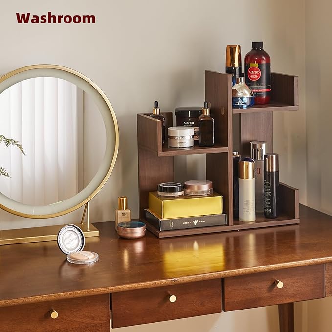 Aibiju Small Bookshelf - Unique Cactus Design, Kitchen Counter Shelf, Light Walnut Wood, YD-DSR002LW