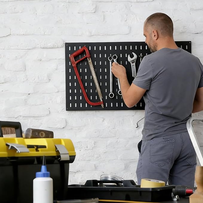 acDesign Pegboard Organizer, 4Pcs Metal Peg Board Panels with 26Pcs Peg Board Organizer Accessories for Walls Tool Organization