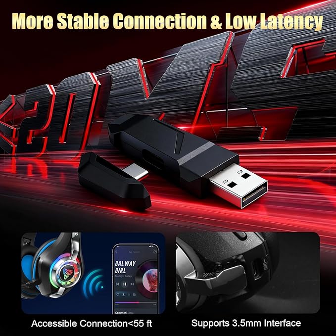 2.4GHz Wireless Gaming Headsets for PS5/PS4/PC/Switch/Xbox, RGB Noise Cancelling Over-Ear Headphones with 7.1 Surround Sound, 40mm Drivers, 276g ultraligero, Memory Foam, 45H Gaming Headphones 2025