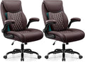 BESTFAIR Office Chair, Ergonomic Computer Desk Chairs with Lumbar Support for Lower Back Pain Relief, Executive Leather Home Chair Comfy with Padded Flip-up Armrests, Coffee, 2-Pack