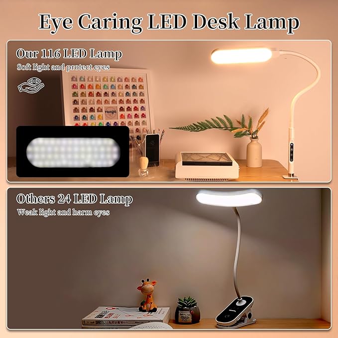 BQAN LED Desk Lamp with Clamp - 15W Eye-Caring Clip on Light, Flexible Gooseneck Lamp for Home Office, 5 Color Modes & 9 Brightness Levels for Reading, Studying, Work