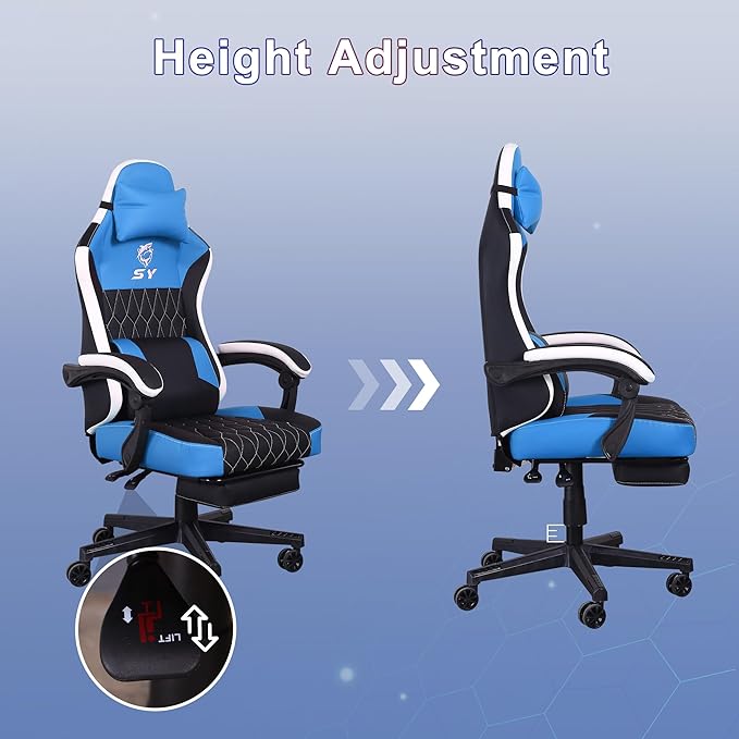 Gaming Chair,Video Game Chair with Footrest and Massage Lumbar Support, Ergonomic Computer Chair Height Adjustable with Swivel Seat and Headrest