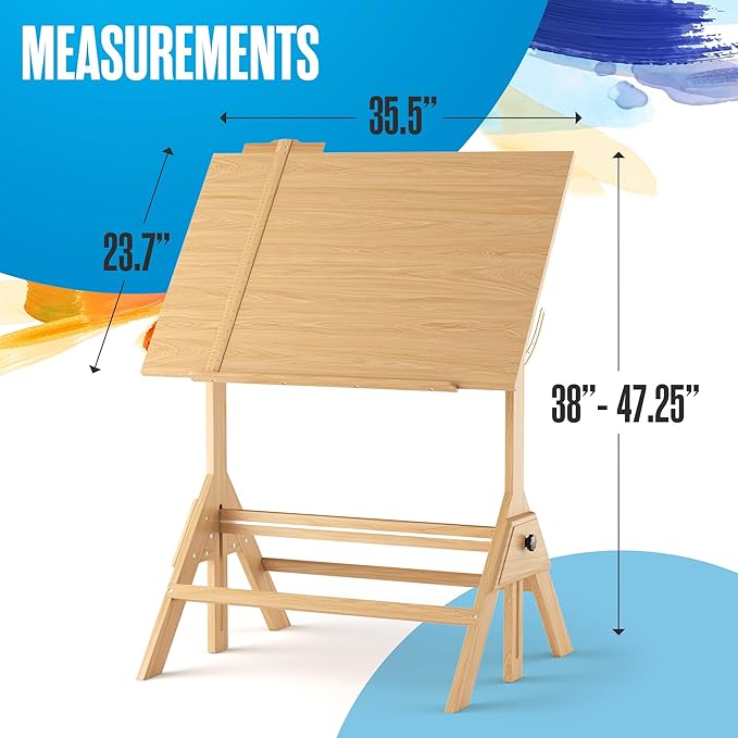 Houseables Portable Drafting Table, Artist Table, Drafting Desk, Artist Desk, Architect, Painting, Blueprint, Blue Print, Plan, Drawing, Art, Architectural, Adults, Dibujo, Wood, Adjustable, 36" x 24"