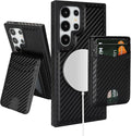 SkyEagle Compatible with Magsafe 2 in 1 Detachable Samsung Galaxy S25 Ultra Wallet Case with Card Holder,Women Men Magnetic PU Leather RFID Blocking Flip Kickstand Credit Slots,Carbon Black