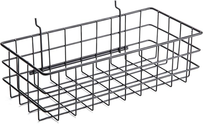 RightArrange Pegboard Basket Size M, Black - Hooks to Any Peg Board - Square Style Wire Shelf Baskets - Organize Tools, Workbench, Accessories, Garage Storage - Wall Organizer Attachments