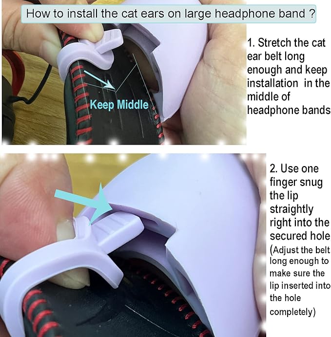 REEYEAR Cute Cat Ears Fits for HypreX Cloud/Cloud Stinger/Cloud Flight Headsets, Universal Fit Lovely Kitty Adjustable Attachment Straps for Video Live Gaming Headphone,Purple & White