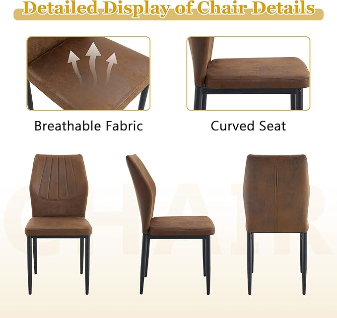 Table and chair set.71 inch oval tempered glass dining table,black double column light luxury style.Paired With 8 Comfortable Technology-Fabric Brown Chairs With Black Metal Legs. Accurate size, sui