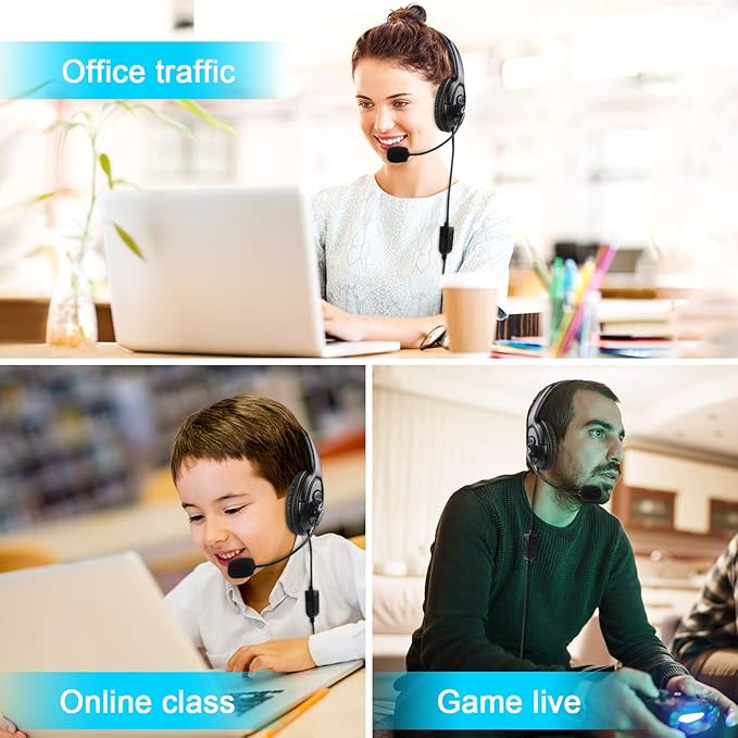 Wired Single Ear Headset with 3.5mm Jack & USB-C & USB-A Adapter for PS5, PS4, Xbox, Switch, PC, iPhone, iPad, Android - Unilateral Mono Headphone for Gaming, Call Center, Remote Work, Online Classes