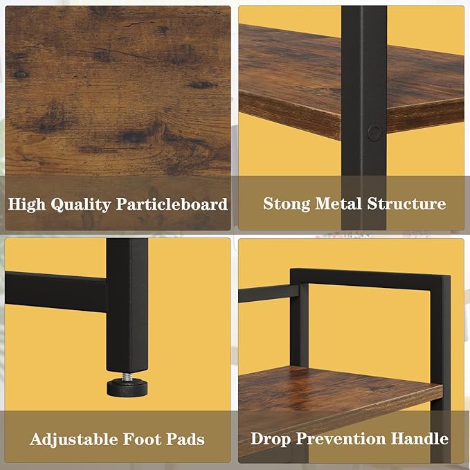 38.6" Desk Shelf with 3 Tier Open Shelves, Bookshelf and Deskshelf to Combined for Computer Desk, Desk Hutch for Top of Desk, Bookshef for Dorm or Office, Adjustable Shelf, Rustic Brown