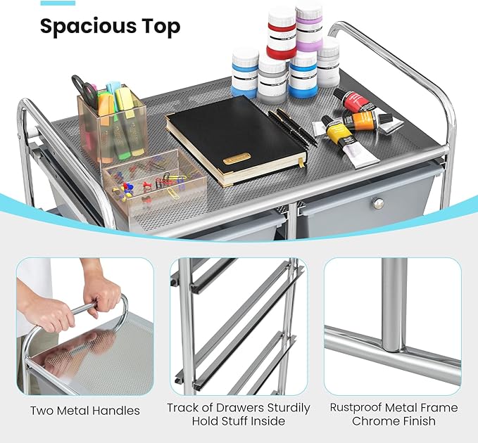 Moccha Rolling Storage Cart with 10 Drawers - Under Desk Cabinet on Wheels for Craft Art Supply Paper Salon, Scrapbook Paper Tools, Multipurpose Mobile Utility Cart for Classroom, Gradient Grey
