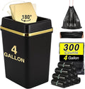 Bathroom Trash Can with Lid 4 Gallon Trash Can with Swing Lid Small Garbage Can Black Bathroom Trash Can with 300 Counts Trash Bags for Kitchen Bedroom Office Dorm