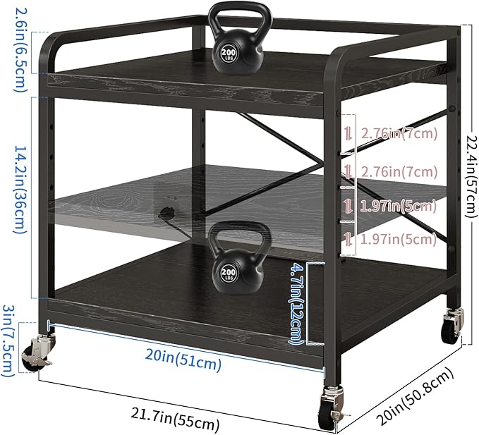 METYERRY Under Desk Printer Stand with Power Outlet,2 Tier Large Printer Table with Adjustable Shelf,Rolling Printer Cart with Industrial Wheels for Home Office,20"×20" Black