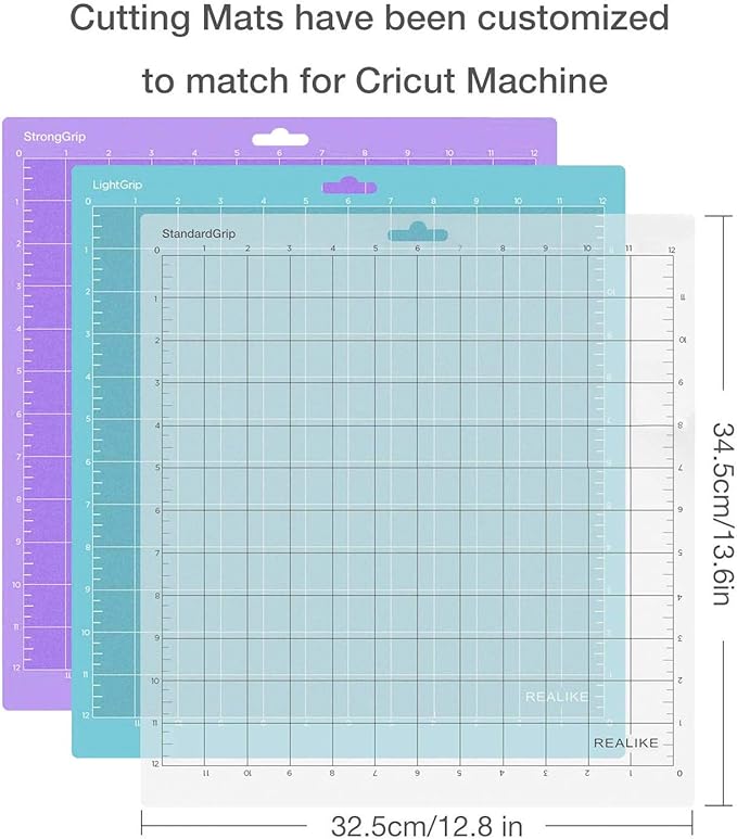 REALIKE 12x12 Cutting Mat for Silhouette Cameo 5/4/3/2/1 (3 Mats - StandardGrip, LightGrip, StrongGrip), Gridded Adhesive Non-Slip Cut Mat for Crafts, Quilting, Sewing, Scrapbooking and All Arts