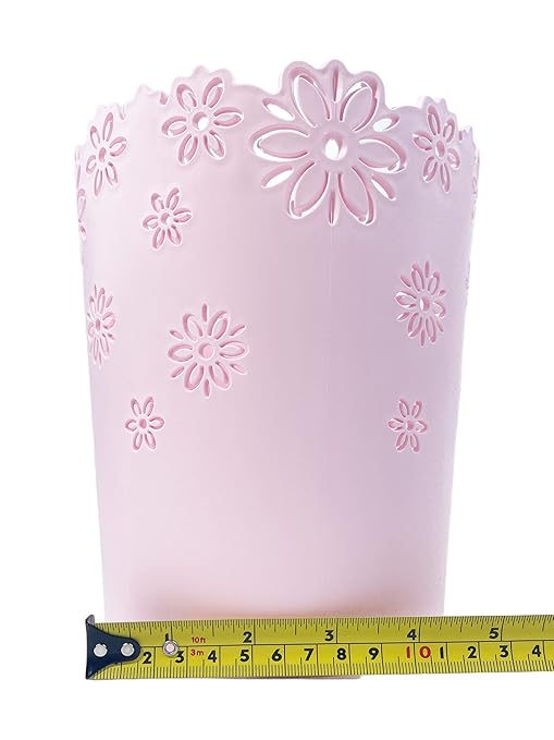 Wastebasket, Hollow Flower Shape Plastic Lidless Wastepaper Baskets Trash Can (Pink, Mini)