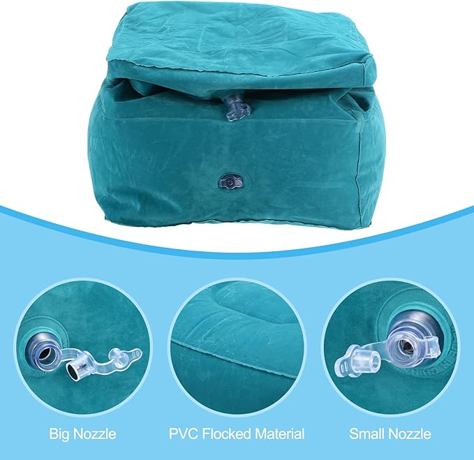 PATIKIL Travel Foot Rest Pillow, Inflatable Foot Rest Mat Adjustable 3 Layers Height Sleep Flights Leg Rest Pillow for Airplane Train Office, Teal Blue