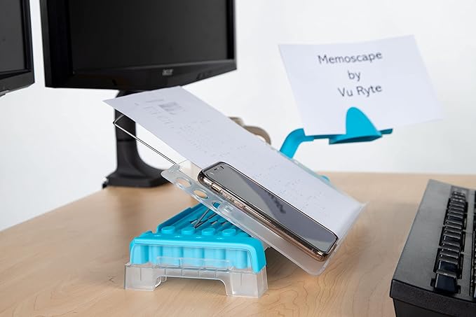 MemoScape Adjustable in-Line Document Holder for Typing | Reduce Neck Strain, Improve Focus, Boost Desk Organization, and Workflow | Paper Holder Stand for Desk and Home Office - Sky Blue (VUR 4020)