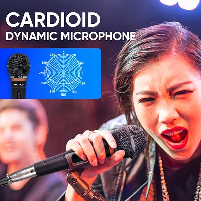 HOTEC Premium Vocal Dynamic Handheld Microphone with 19ft Detachable XLR Cable and ON/Off Switch (Metal Black) (H-W07)
