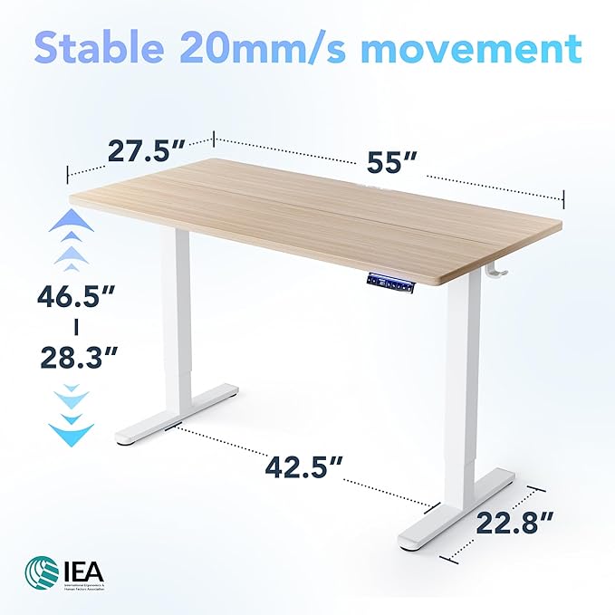 HUANUO AI-Powered Electric Standing Desk with Smart APP, Work with Alexa & Google, Adjustable Height, 3 Memory Settings, Sedentary Reminder, Ergonomic Sit-Stand Desk, 55-inch, Light Walnut