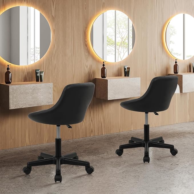 Low Back Small Rolling Stool with Backrest - 360° Swivel Chairs with Wheels, Adjustable Height Armless Vanity Chair, Thickened Seat Cushion Stool Chairs for Spa, Shop, Salon, Massage, Black, 4 Pack