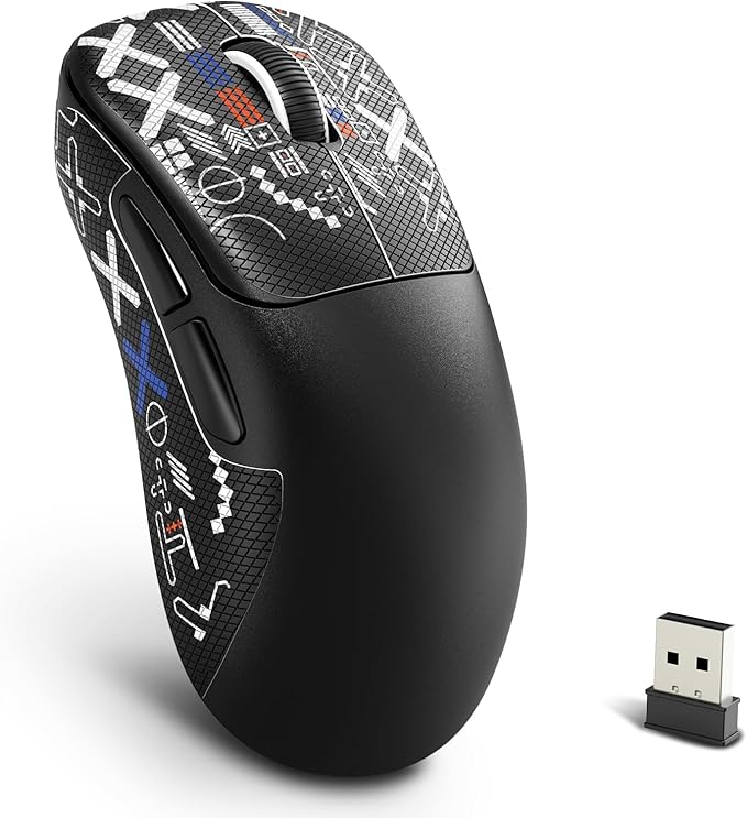 ZIYOU LANG×HXSJ T700 Wireless Gaming Mouse,Adjustable 10000 DPI 1K Optical Sensor,2.4G/BT/USB-C 6 Programmed Buttons,500mAh 56g Lightweight Ergonomic Computer Mice for PC/Laptop/Mac-Black&Griptape