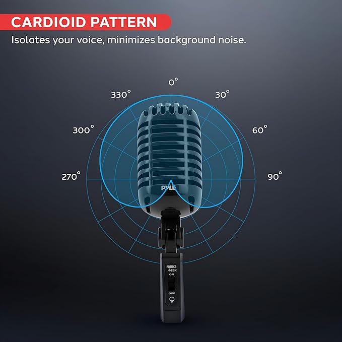 Pyle Classic Retro Dynamic Vocal Microphone - Old Vintage Style Unidirectional Cardioid Mic with XLR Cable - Universal Stand Compatible - Live Performance, In Studio Recording, Black