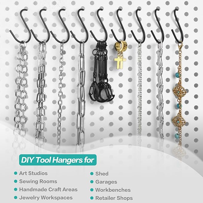 Small Pegboard J Hooks - 80pcs Metal Peg Board Hangers for Tiny Holes - Anti-fall Universal Fit Pegboard Wall Organizer Jewelry Tools Holders for Retailer Garage Craft Office Display Storage (Black)