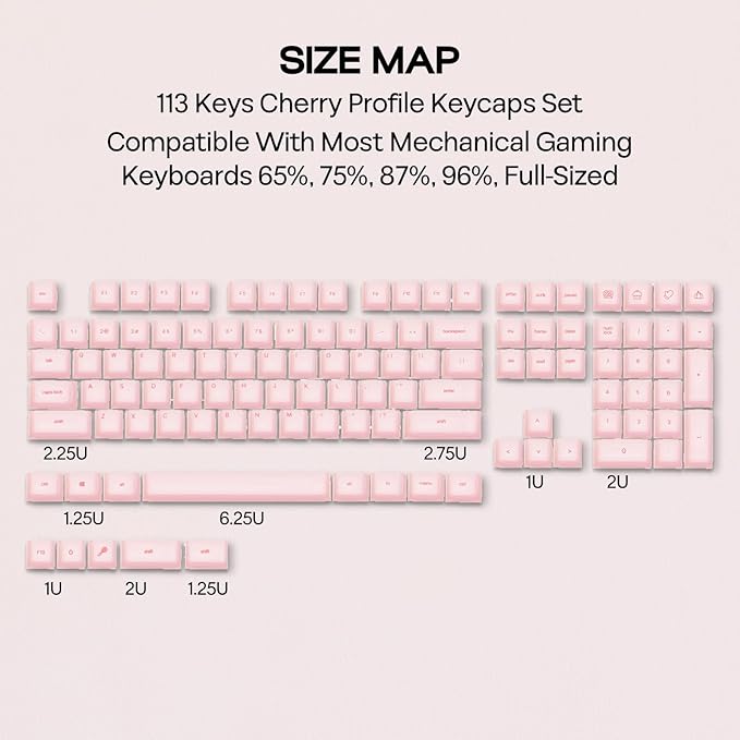 EPOMAKER AegisSil Keycap Set, Silicone Material, Cherry Profile, 113 Keys, 65%/75%/96%/Full Size, Custom Keyboard Keycaps Set for Cherry MX, Kailh, Outemu, Gateron Mechanical Gaming Keyboard (Pink)