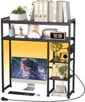 Aetheris Desktop Organizer Shelf, 30" Wooden Office Storage Rack with Outlets, Display Shelf Rack with Light Strip, 5 Tier Desktop Display Rac, Desk Shelf, Desk Hutch for Computer Monitor (Black)