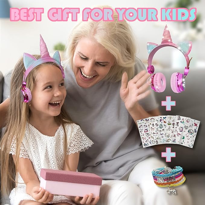 SVYHUOK Cat Ear Wireless Headphones for Kids with Mic, Bluetooth Over Ear Headset for School Cellphone Smartphones Laptop PC,FM&85db Volume liminted&LED Light,Wired Headset for School Home (Good)