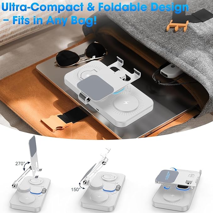 6 in 1 Wireless Charger for Apple Device, 30W Foldable Wired Charging for ipad with Clock & 7 Color Ambient Light, Nightstand Charger Station for iPhone 17/16/15/iWatch Series/AirPods 4/Pro 3(White)