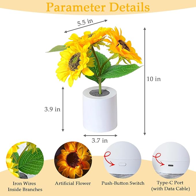 Lifnatty Sunflower Lamp Gifts for Women, Mother’s Day Birthday Gifts for Women, Mom, Sister, Girlfriend, Rechargeable Flower Lamp Night Light, Dimming Table Lamp, Anniversary Bedroom Decor