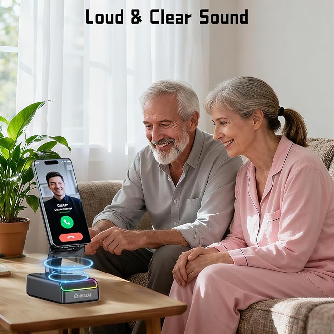 Cell Phone Stand with Wireless Bluetooth Speaker, Wireless Induction Audio, Emergency Rechargeable Portable Speaker Cellphone Stand with Colorful Ambient Light, Ideal Gifts for Men and Women