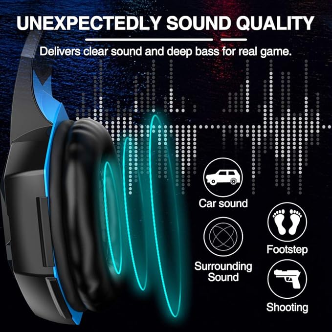 VersionTECH. G2000 Gaming Headset, Bass Surround Gaming Headphones with Noise Cancelling Mic, LED Lights, Soft Memory Earmuffs for PS5/ PS4/ Xbox One Controller/Laptop/PC/Mac/Nintendo NES Games-Blue