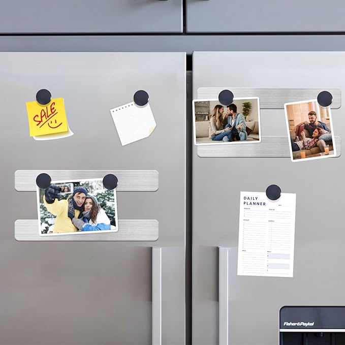 Magnetic Board Magnet Bulletin Board Frameless Stainless Iron Board Strips, Magnetic Strips with Adhesive Backing Magnet Board Memo Board with 10pcs Black Magnets for School Office Home, 6PCS
