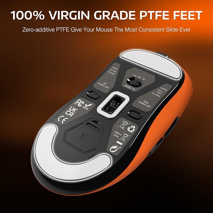 ATTACK SHARK X3 Lightweight Wireless Gaming Mouse with Tri-Mode 2.4G/USB-C Wired/Bluetooth,Up to 26K DPI, PAW3395 Optical Sensor,Kailh GM8.0 Switch,5 programmable Buttons for PC/Win/Mac(Orange)