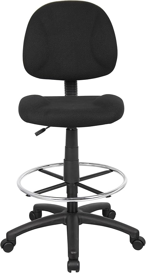 BOWERY HILL Rolling Drafting Stool, Contoured Comfort Tweed Fabric Seat, Adjustable Height 26.5"-31.5", Chrome Footring & Black Nylon Base, Dual Wheel Casters, 250 lb Capacity, Ergonomic Office Chair