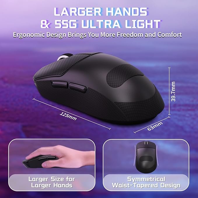ATTACK SHARK X8SE Wireless Gaming Mouse,Adjustable 25K DPI PAW3311 Optical Sensor,Ergonomic 59g Lightweight,Triple Modes 2.4G/BT/USB-C,500mAH Battery,5 Programmable Buttons for PC/Mac-Black&Griptape