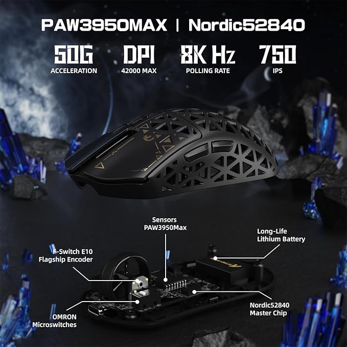 MAMBASNAKE M5 Ultra Carbon Fiber Mouse, 39g Superlight, 42000DPI, PAW3950MAX Sensor, Nordic 52840 Chip, Coiled Cable for PC/Mac (Black)