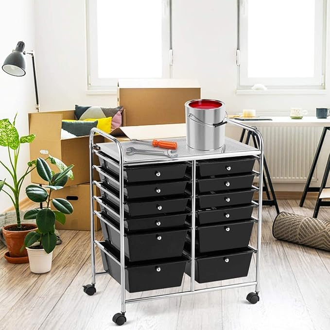 Moccha 12-Drawer Rolling Storage Cart - Utility Cart on Wheels with Lockable Casters for Craft Art Supply Paper Salon, Mobile Drawer Carts for Classroom Teacher School Office