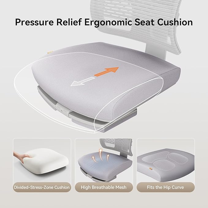 Newtral Ergonomic Office Chair, Auto-Following Lumbar Support Desk Chair with Footrest (Grey, 5D Headrest +Laptop Tray)