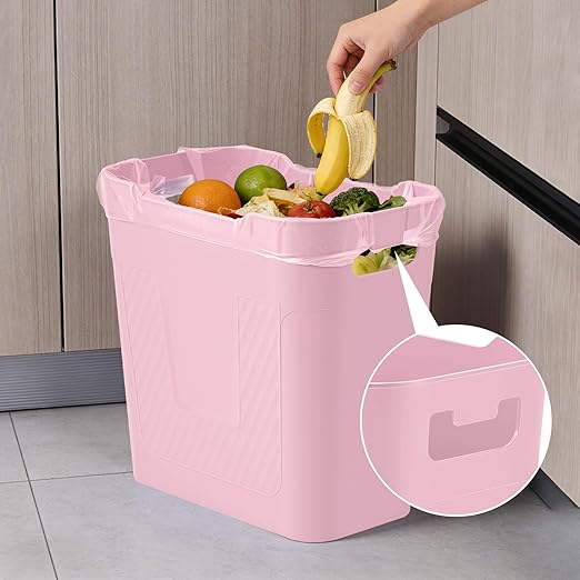 Small Pink Trash Can Wastebasket, 2.9 Gallon Plastic Garbage Can Waste Basket for Narrow Spaces Bathrooms Laundry Room Kitchens Offices Kids Rooms (Pink)