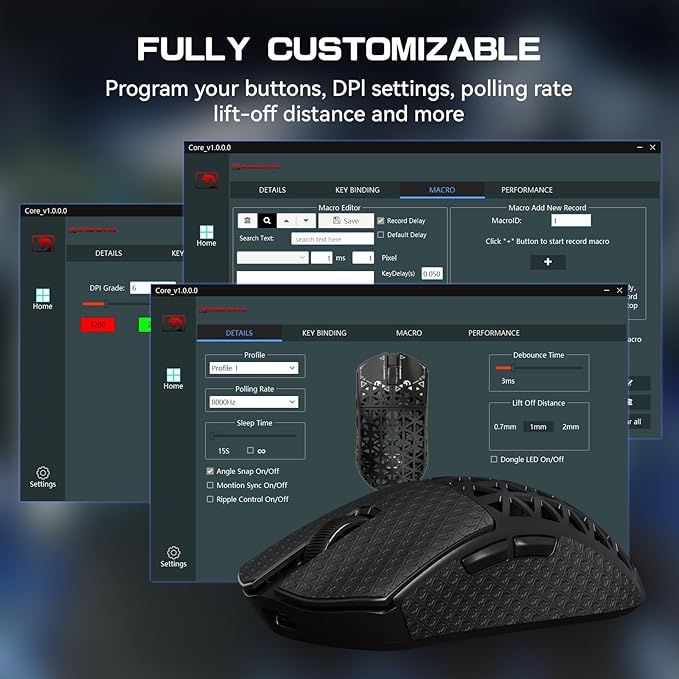 MAMBASNAKE M5 Ultra Carbon Fiber 8000Hz Wireless Gaming Mouse, 39g Superlight, 42000DPI, PAW3950MAX Sensor, Nordic 52840 Chip, Bluetooth/2.4G/USB-C Wired Mice with Coiled Cable for PC/Mac (Black)