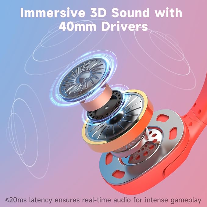 Wireless Gaming Headset for Nintendo Switch/Lite/OLED, Wireless Gaming Headphones with Mic for Nintendo Switch 2/Fortnite/Sports - Red/Blue