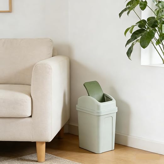 1.8 Gallon Green Plastic Garbage Can, Swing Lid Waste Can for Bedroom, Office, Kitchen