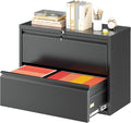 Superday Lateral File Cabinet 2 Drawer Metal File Cabinet with Lock, Black Filing Cabinets for Home Office, Locking Filing Cabinets Hanging Files Letter/Legal/F4/A4