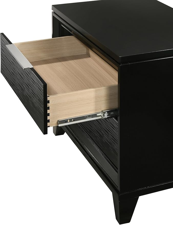 1pc Contemporary Modern Transitional White Textured Finish 2-Drawer Storage Nightstand Wooden Bedroom Living Room Home Furniture Modern Style Black Color Two Storage Drawers