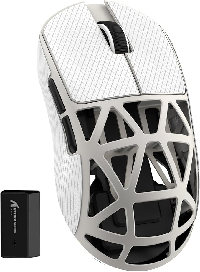 ATTACK SHARK R2 SUPERLIGHT Wireless Gaming Mouse,Magnesium Alloy, PixArt PAW 3950 Optical Sensor,42K DPI ,8K Polling Rate,5 Programmable Button,Long Battery Life 2.4G/USB-C/Bluetooth Mice-Retro White