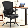 Ergonomic Office Chair, PU Leather Ergonomic Desk Chair with Mesh Back Adjustable Lumbar Support Home Gmaing Desk Chair with Wheels and Flip-Up Armrests, 360°Swivel, Tilt Lock and Wide Cushion-400LBS