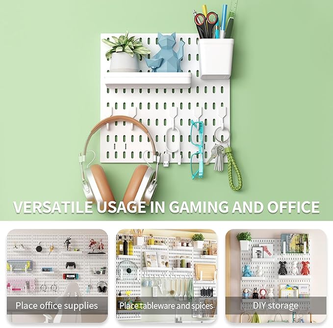 SHGJ&SOFT Peg Board Wall Organizer Panels, 50pcs - Includes 6 White Pegboards & Accessories, Plastic Pegboard for Home，Office, Craft Room, Gaming Setup, 24″×24″, Wall Mount Display Pegboard Panel Kits